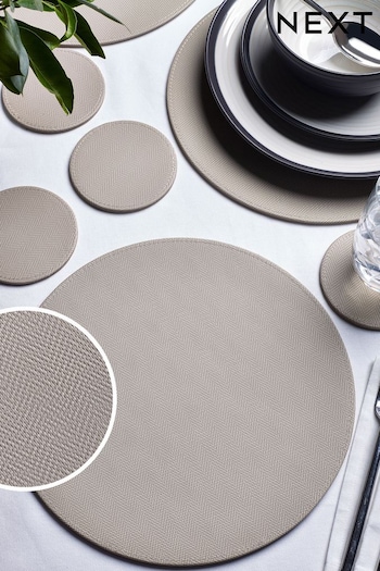 Set of 4 Natural Reversible Faux Leather Placemats and Coasters Set (C27802) | £22
