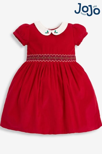 Custom Leather Sofas Red Smocked Cord Party Dress (C27804) | £36