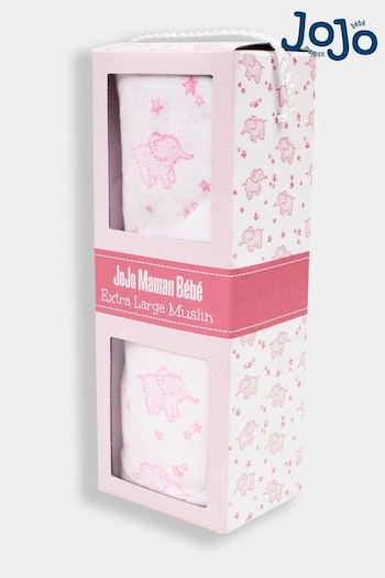 JoJo Maman Bébé Pink Extra Large Elephant Print Muslin (C27860) | £11