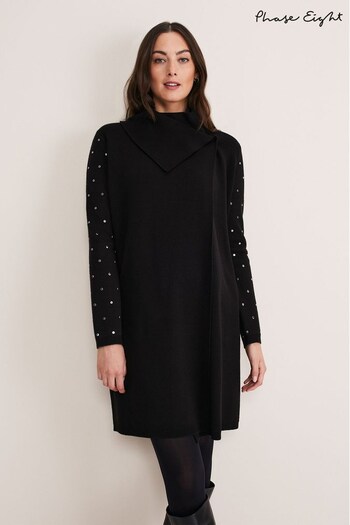 Phase Eight Black Paloma Stud Sleeve Knit Coat (C27924) | £115
