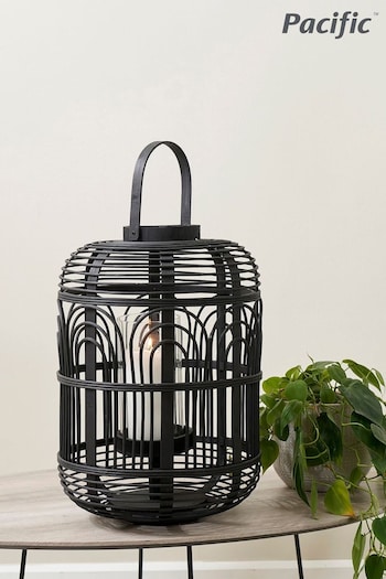 Pacific Black Bamboo And Glass Large Lantern (C27972) | £70