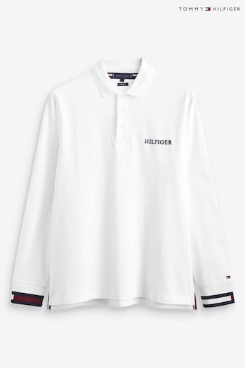 Tommy Hilfiger Flag Logo White Long Sleeve Polo Shirt (C28024) | £100
