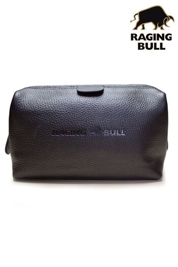 Raging Bull Black Leather Wash Bag (C28054) | £40