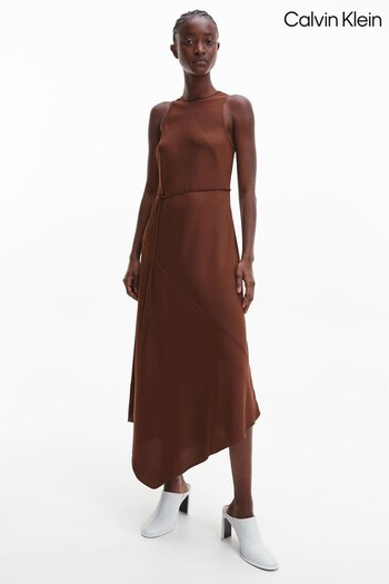 Calvin Klein Recycled Brown Asymmetric Dress (C28318) | £85