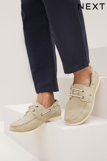 Stone Natural Leather Boat Shoes (C28519) | £50