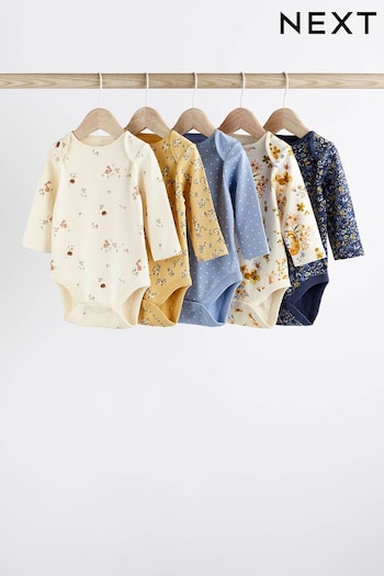 Blue Baby Long Sleeve Bodysuits 5 Pack (C28568) | £18 - £20