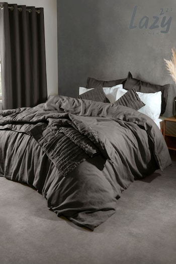 Lazy Linen Charcoal 100% Washed Linen Lazy Linen Throw (C28760) | £175