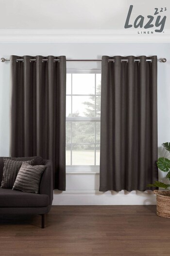Lazy Linen Charcoal 167x183cm 100% Washed Linen Eyelet Curtains (C28858) | £99