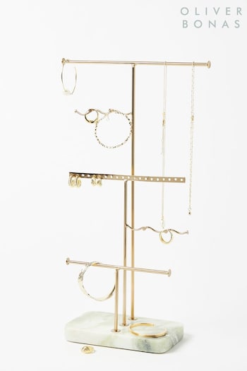 Oliver Bonas Gold Wiggle Metal & Marble Jewellery Stand (C28987) | £45