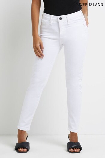 River Island White Petite Mid Rise Skinny Jeans (C29411) | £46