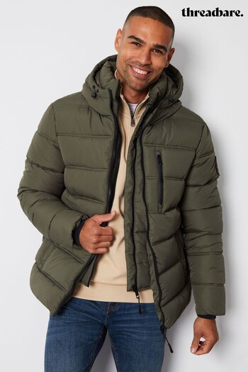 Threadbare Green Hooded Puffer  Mock Layer Jacket (C29579) | £55