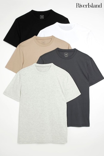 River Island Black Slim T-Shirts 5 Pack (C29687) | £35