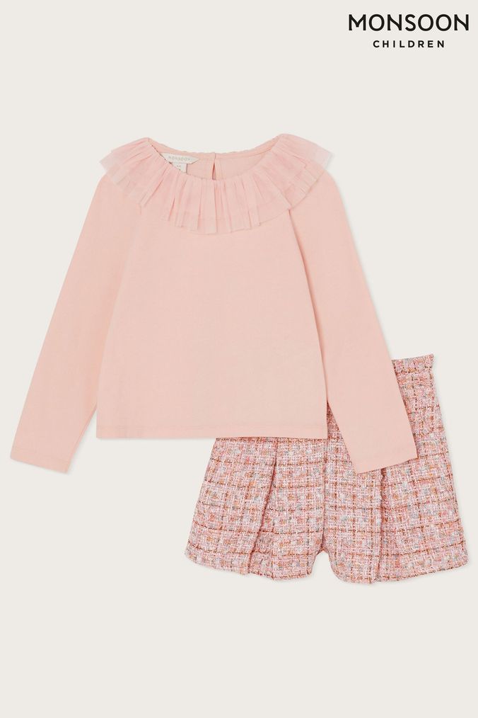 Monsoon Pink Top and Tweed Shorts Christy Set (C30019) | £38 - £43