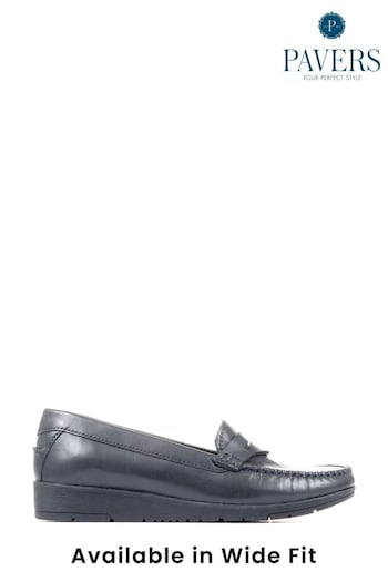 Pavers Blue Wide Fit Leather Penny Loafers (C30107) | £45