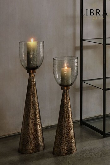 Libra Gold Sandbanks Large Glass Floor Standing Candle Holder (C30133) | £135