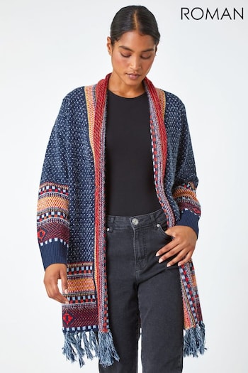 Roman Blue Fringed Hem Longline Cardigan (C30154) | £45