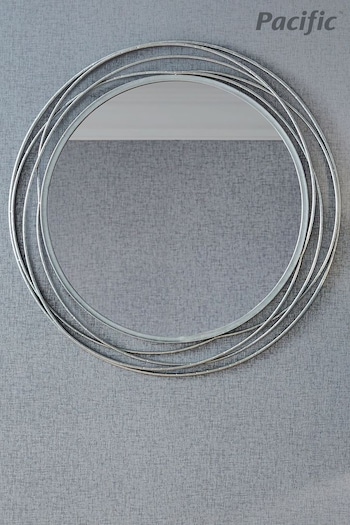 Pacific Antique Silver Metal Round Wall Mirror (C30233) | £150