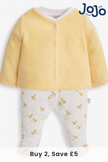 JoJo Maman Bébé Yellow Duck 2-Piece Baby Sleepsuit & Velour Jacket Set (C30322) | £28