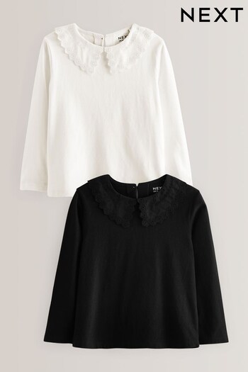 Black/Cream Embroidered Collar Tops 2 Pack (3-16yrs) (C30351) | £14 - £20