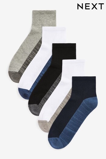 White/Grey 5 Pack Cushioned Sole Mid Trainer Socks (C30470) | £14