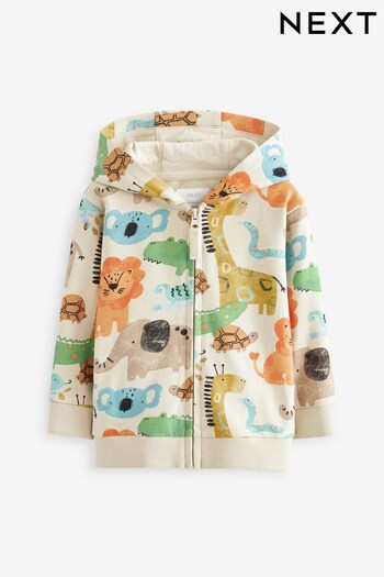 Ecru Cream Safari Animals All Over Print Zip Through Hoodie (3mths-6yrs) (C30620) | £15 - £17