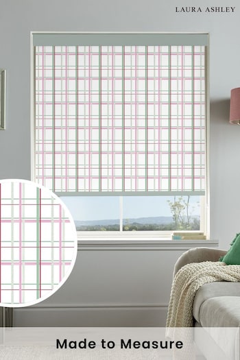 Laura Ashley Rose Pink Burford Check Made To Measure Roller Blind (C30659) | £58