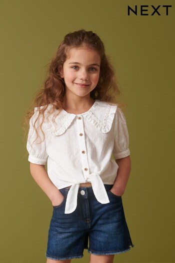 White Puff Sleeve Tie Front Blouse (3-16yrs) (C30720) | £14 - £20