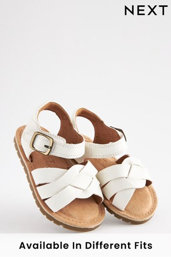 White Wide Fit (G) Leather Woven Ankle Strap Sandals (C30739) | £21 - £23