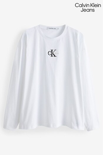 Calvin Klein Jeans White Monologo Long Sleeve T-Shirt (C30836) | £50
