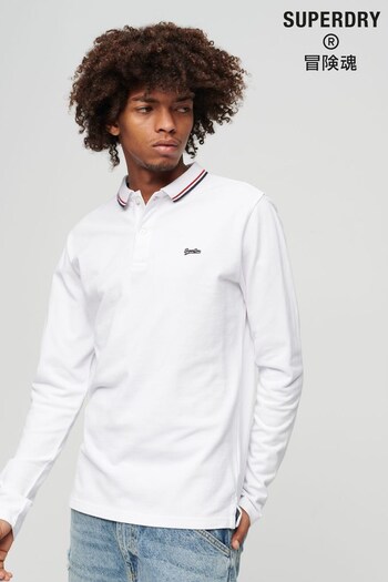 Superdry White Vintage Tipped Long Sleeve Polo Shirt (C30838) | £45