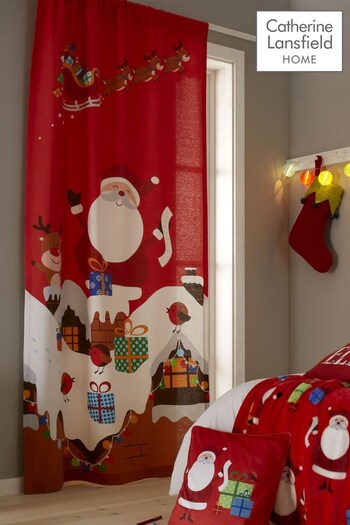 Catherine Lansfield Red Santa's Christmas Presents Single Slot Header Panel Curtain (C30969) | £25