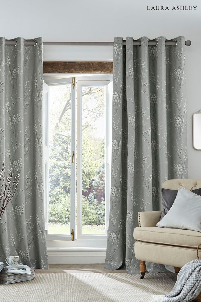 Grey floral curtains deals