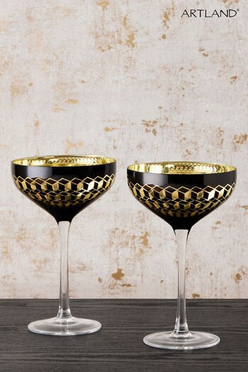 The DRH Collection Clear Clear Set of 2 Cubic Champagne Saucers (C31016) | £32