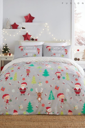 Fusion Grey Christmas Elf & Santa Duvet Cover and Pillowcase Set (C31026) | £16 - £25