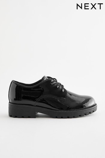 Black Patent Standard Fit (F) School Leather Lace-Up Shoes Grey (C31206) | £32 - £37