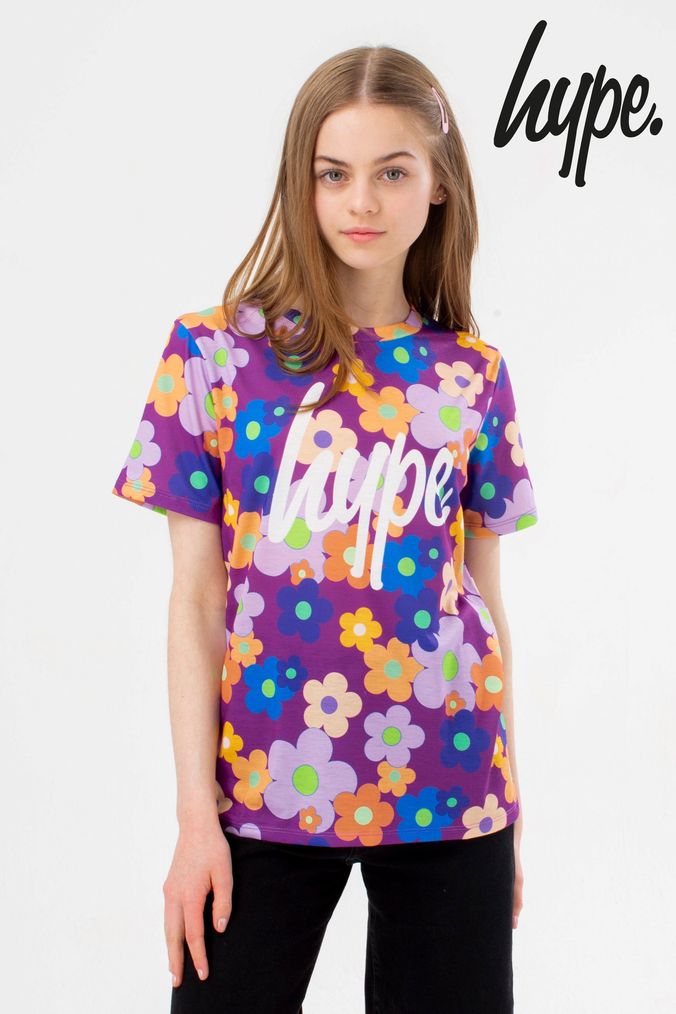Hype. Girls Purple Flower Garden Script T-Shirt (C31434) | £18