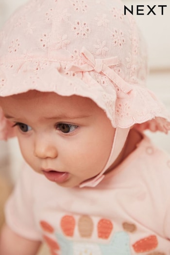 Pink Broderie blue Hat (0mths-2yrs) (C31601) | £8