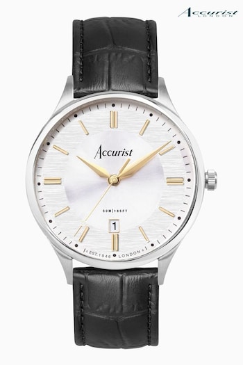 Accurist Classic Mens Black Leather Strap Analogue Watch (C31610) | £139
