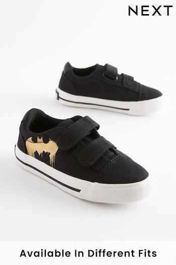Batman Black Wide Fit (G) Strap Touch Fastening Shoes (C31629) | £20 - £23