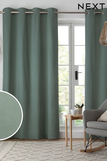 Sage Green Cotton Eyelet Lined Curtains (C31661) | £20 - £90