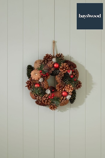 Bayswood Green Pine Cone Bauble Wreath 29cm (C31693) | £40