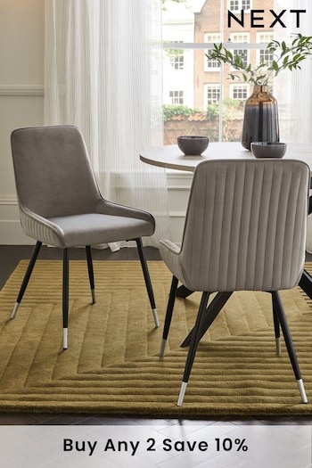 Set of 2 Soft Velvet Mid Grey Piano Non Arm Dining Chairs (C31840) | £250