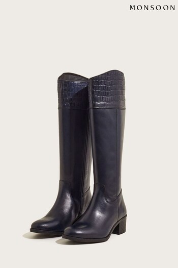 Monsoon Blue Croc Detail Leather Riding Boots (C31892) | £120