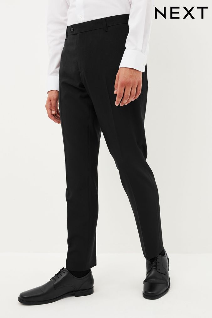 Black Slim Machine Washable Plain Front Smart Trousers (C32177) | £20