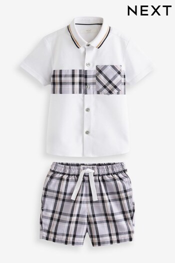 White/Check Spliced Shirt and Shorts Set (3mths-12yrs) (C32186) | £21 - £27