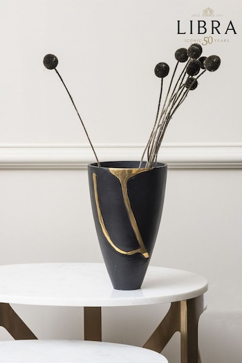 Libra Black Small Tapered Vase With A Flash Of Gold (C32216) | £88