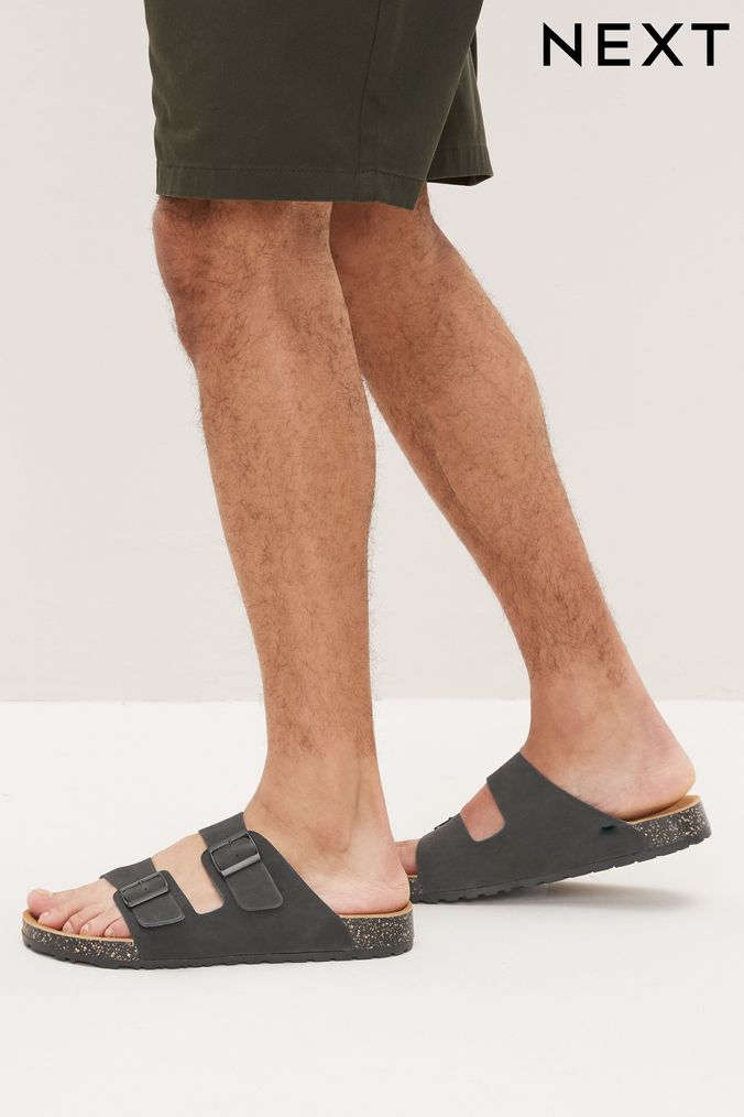 Black Leather Double Strap Sandals (C32295) | £32