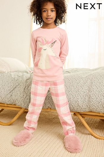 Pink Unicorn Woven Check Pyjamas (3-16yrs) (C32408) | £17 - £22