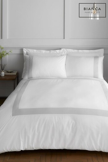Bianca White Tailored Cotton Duvet Cover And Pillowcase Set (C32626) | £45 - £80