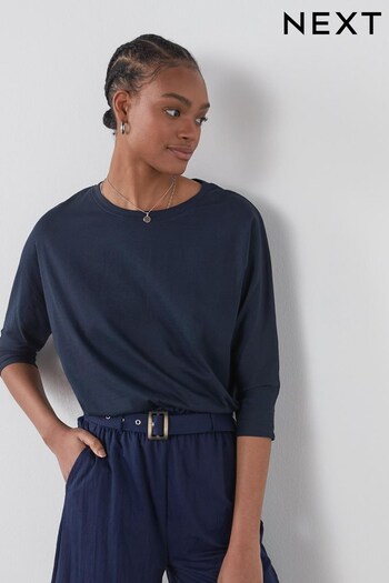 Navy Blue 3/4 Length Sleeve T-Shirt (C32637) | £11